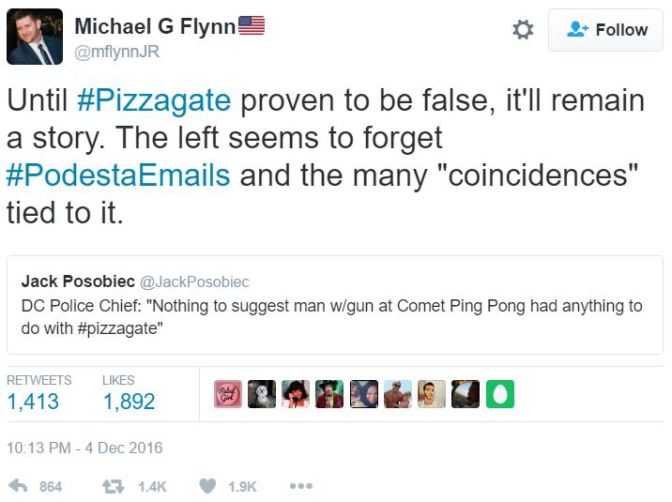 Michael Flynn pizzagate tweet